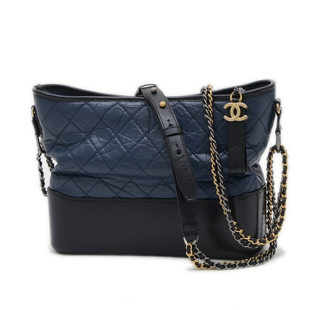 Chanel Gabrielle de Hobo Shoulder Bag Navy Blue Leather